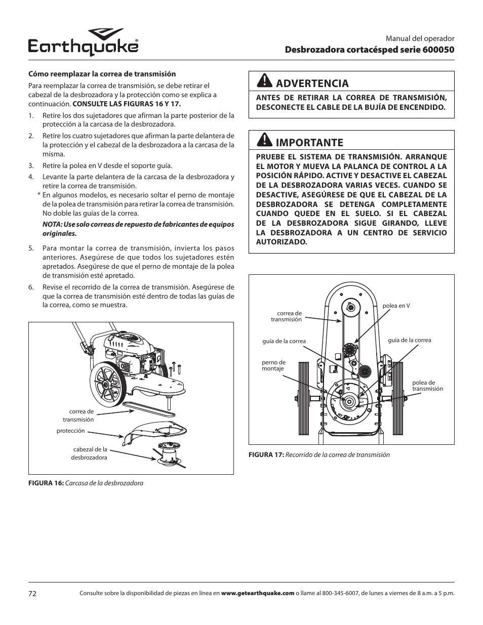 Advertencia, Importante | EarthQuake 600050B User Manual | Page 72 / 84