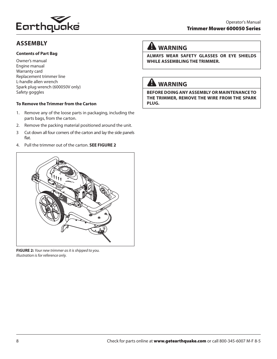 Assembly, Warning | EarthQuake 600050B User Manual | Page 8 / 84