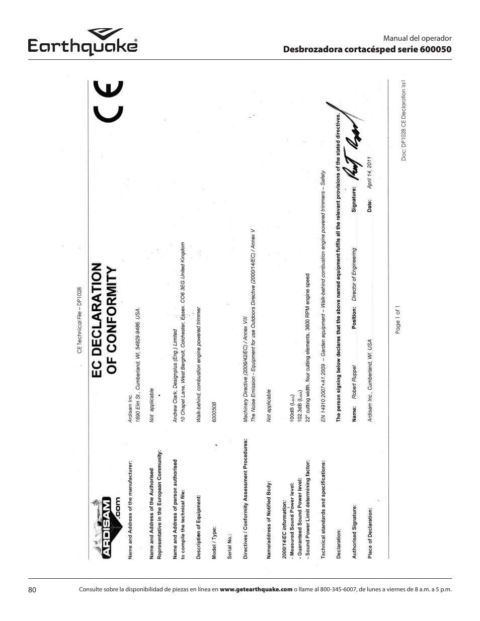 EarthQuake 600050B User Manual | Page 80 / 84