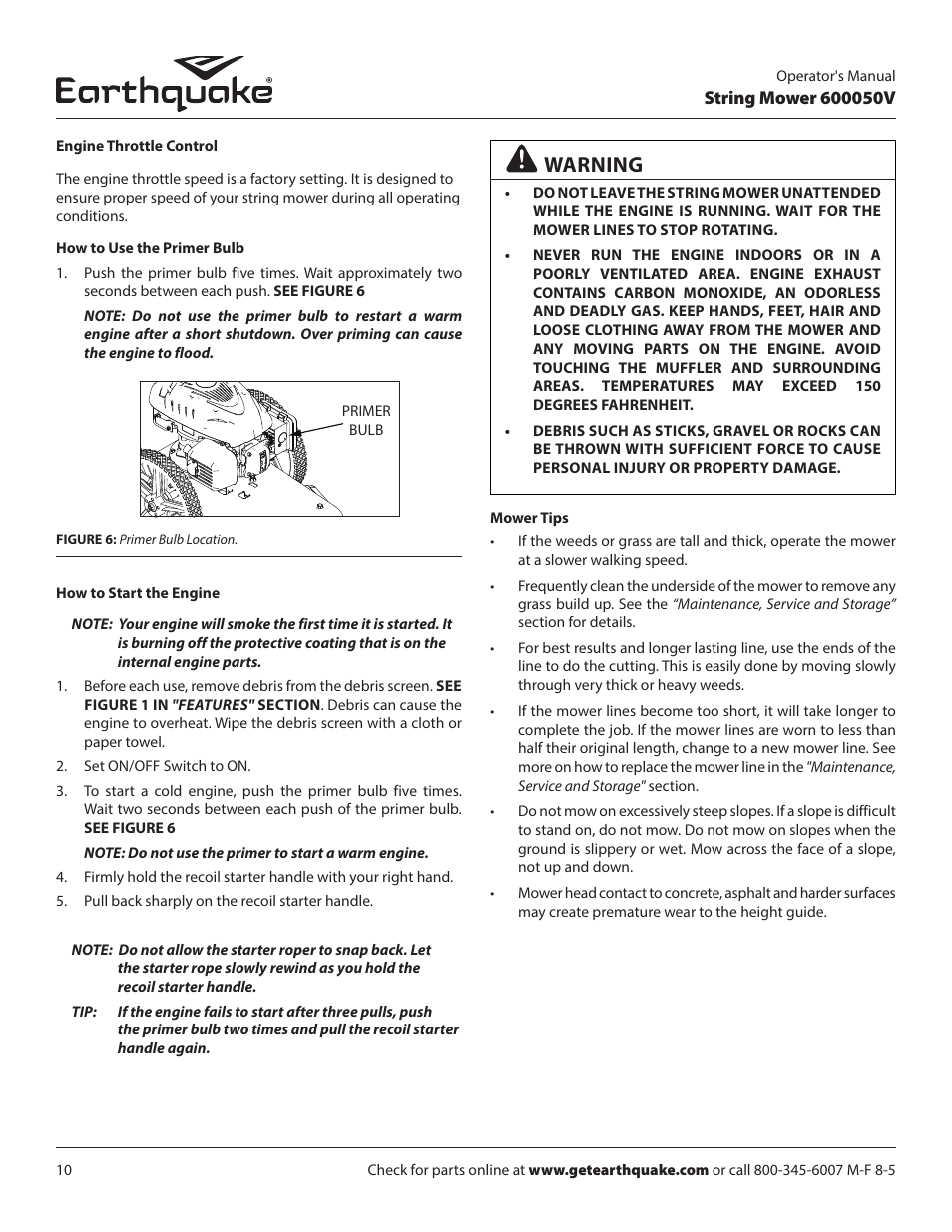Warning | EarthQuake 600050V User Manual | Page 10 / 24
