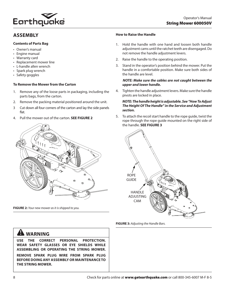 Assembly, Warning | EarthQuake 600050V User Manual | Page 8 / 24