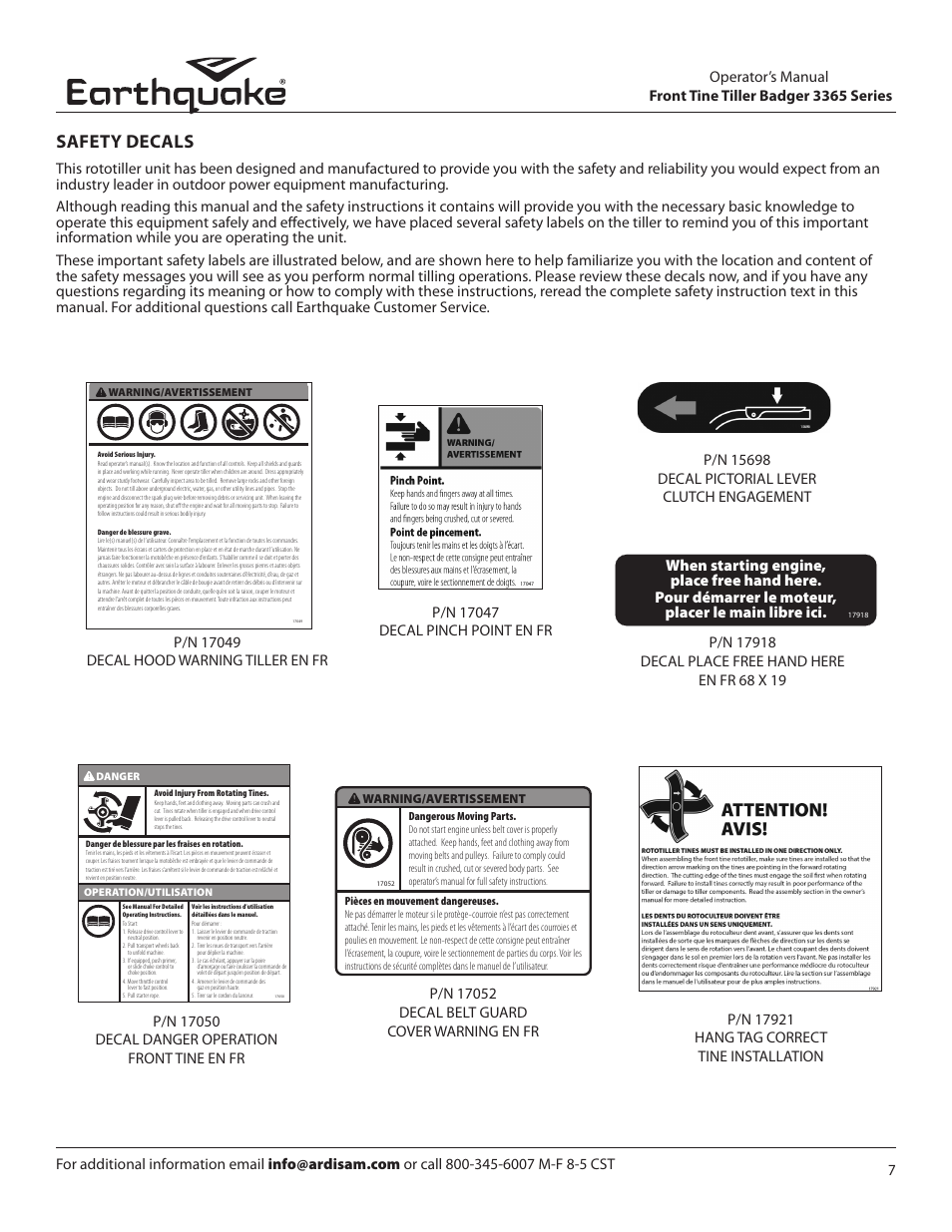 Safety decals | EarthQuake 16095 REV3 User Manual | Page 7 / 24