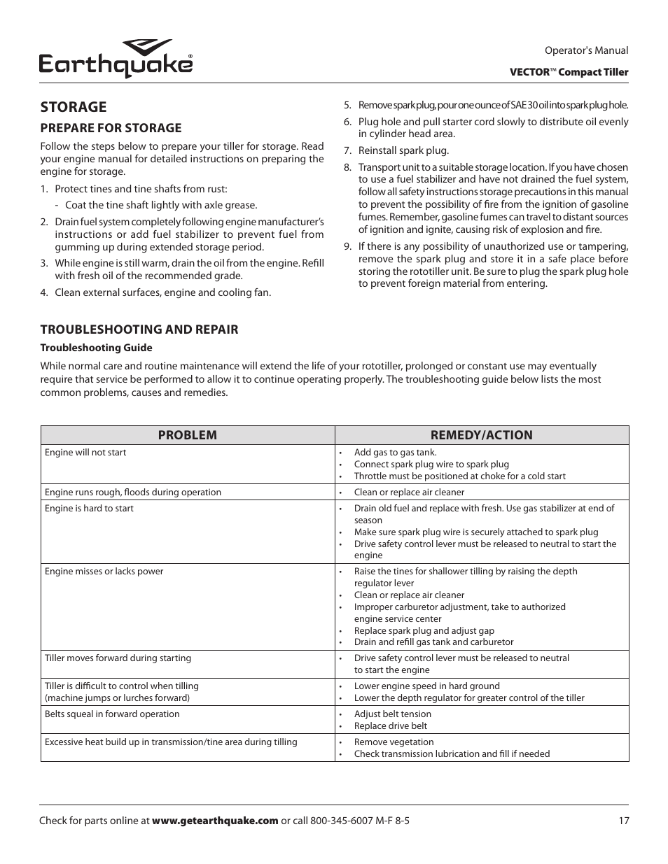 Storage | EarthQuake 26750 User Manual | Page 17 / 28