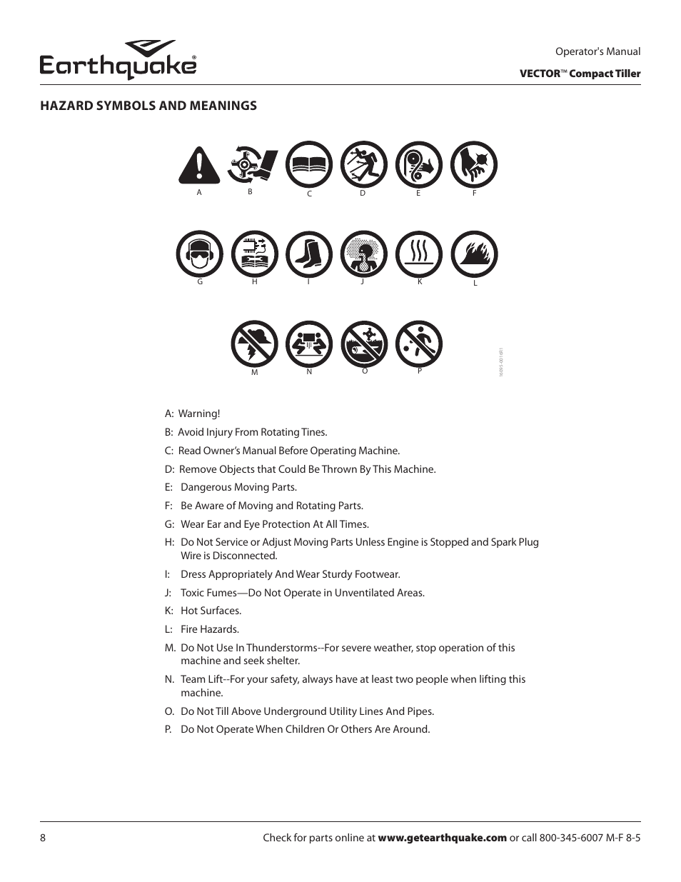 Hazard symbols and meanings | EarthQuake 26750 User Manual | Page 8 / 28