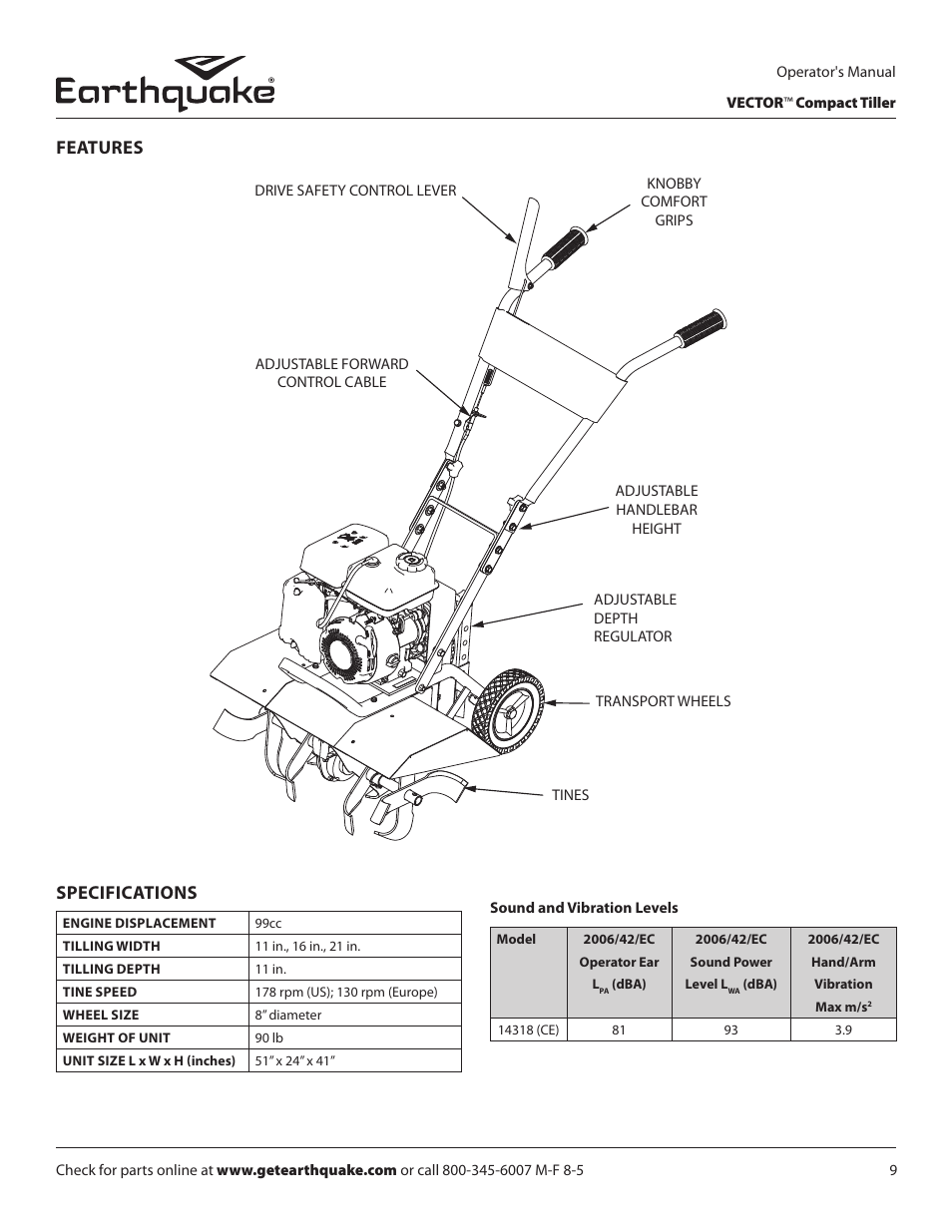 Features, Specifications | EarthQuake 26750 User Manual | Page 9 / 28
