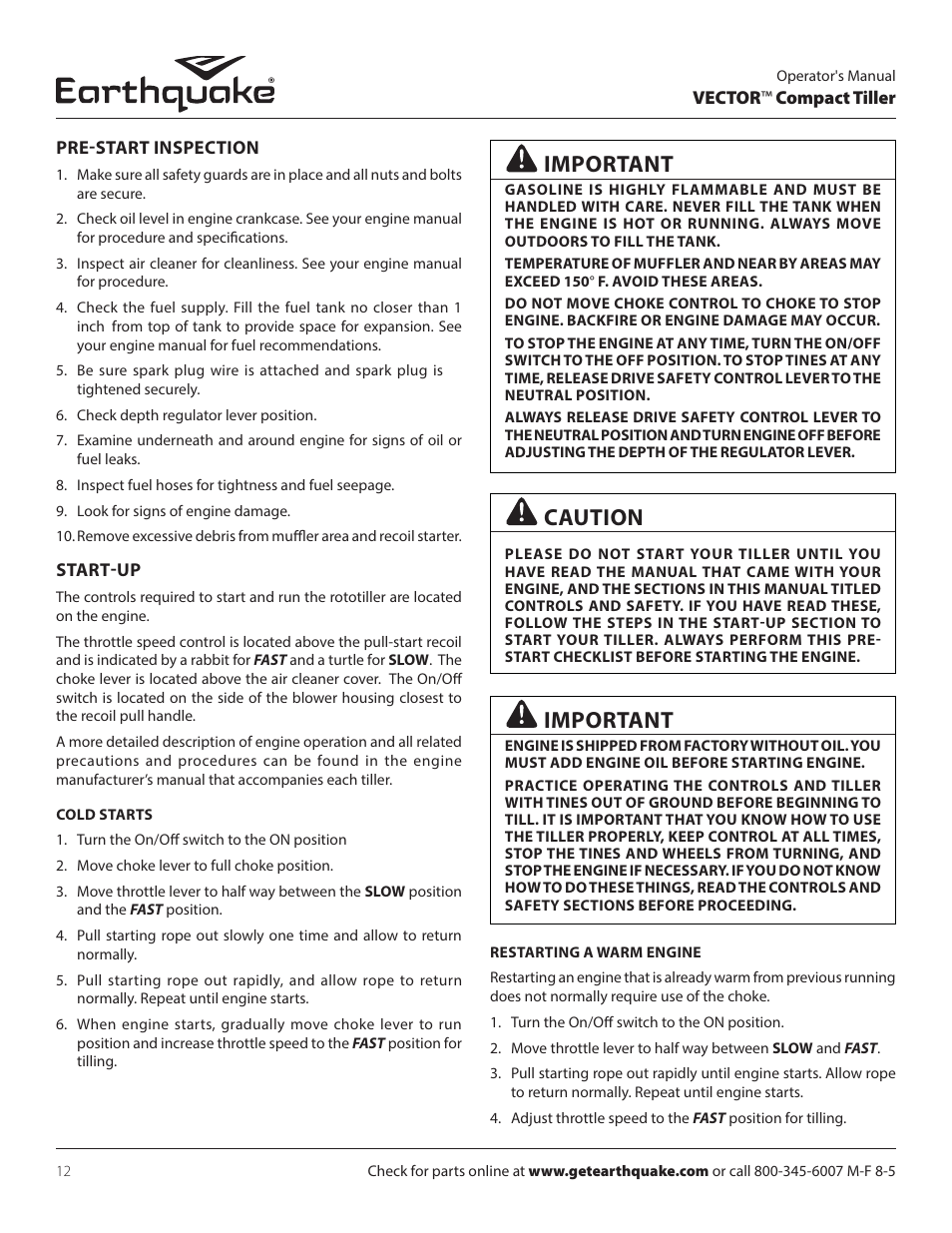 Important, Caution | EarthQuake 26750 User Manual | Page 12 / 72