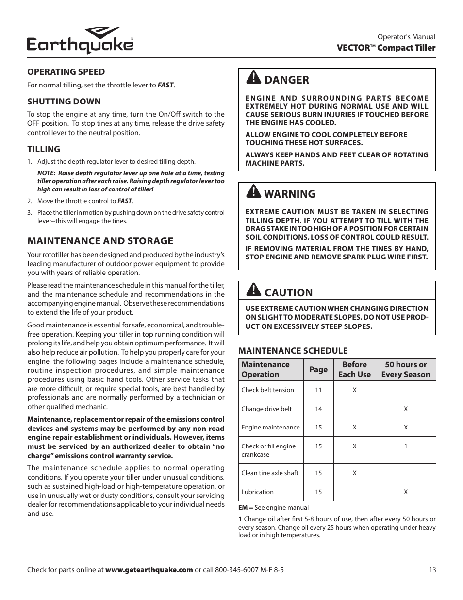 Warning, Danger, Caution | Maintenance and storage | EarthQuake 26750 User Manual | Page 13 / 72