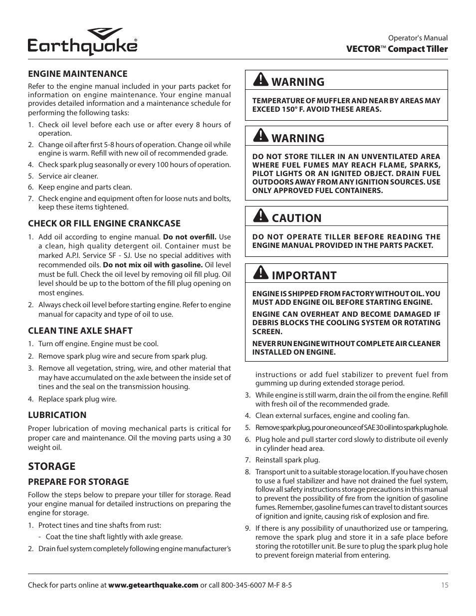 Warning, Caution, Important | Storage | EarthQuake 26750 User Manual | Page 15 / 72