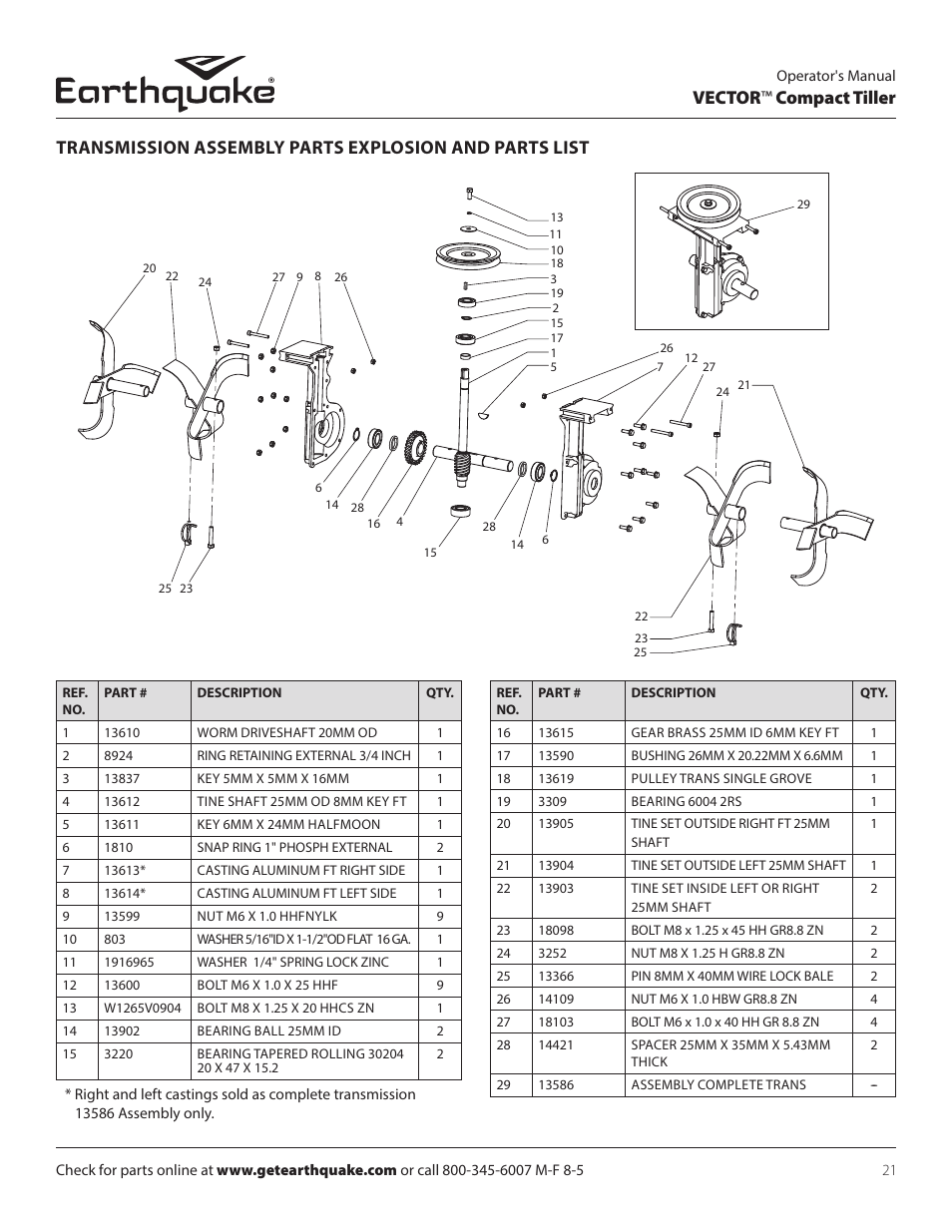 Vector ™ compact tiller | EarthQuake 26750 User Manual | Page 21 / 72