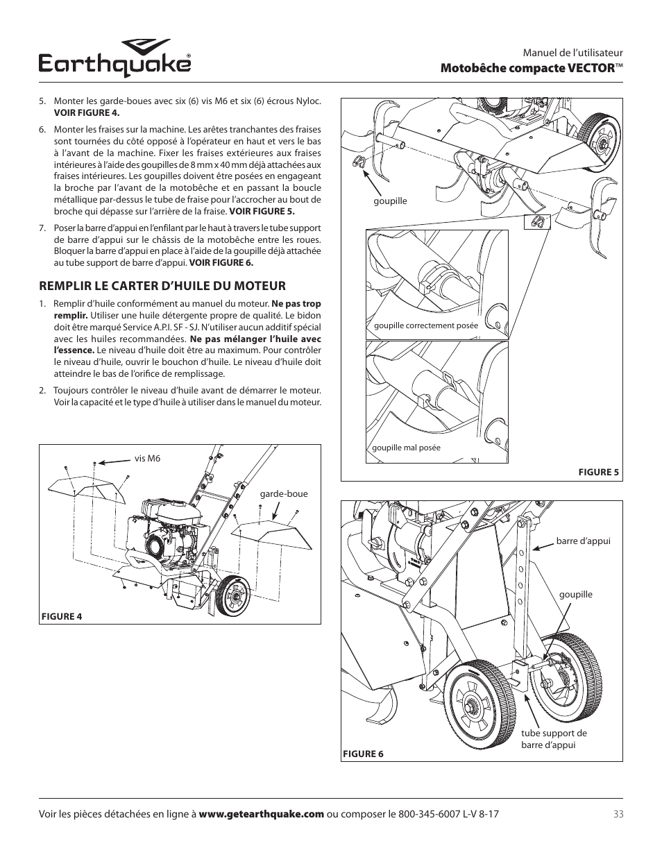Motobêche compacte vector, Remplir le carter d’huile du moteur | EarthQuake 26750 User Manual | Page 33 / 72