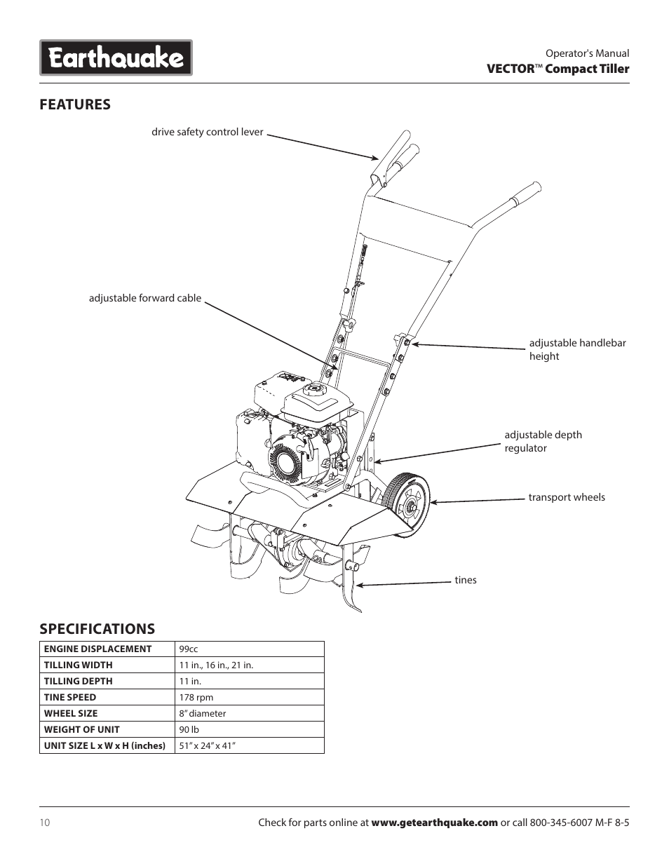 Features, Specifications | EarthQuake 26750 User Manual | Page 10 / 24