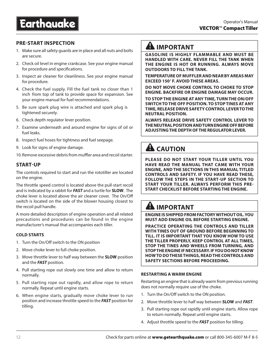 Important, Caution | EarthQuake 26750 User Manual | Page 12 / 24