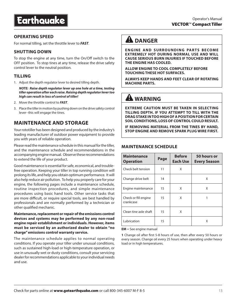Warning, Danger, Maintenance and storage | EarthQuake 26750 User Manual | Page 13 / 24
