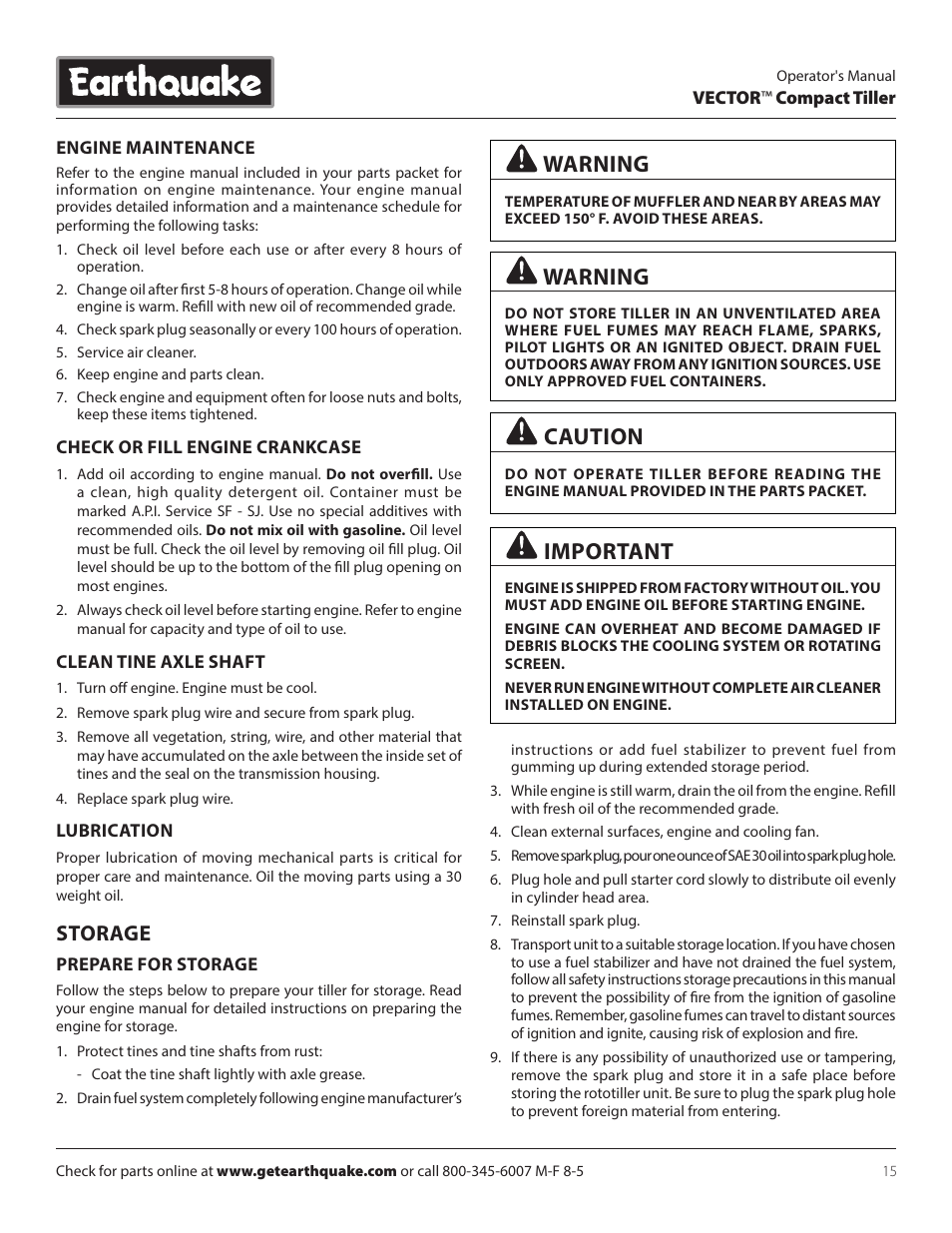 Warning, Caution, Important | Storage | EarthQuake 26750 User Manual | Page 15 / 24