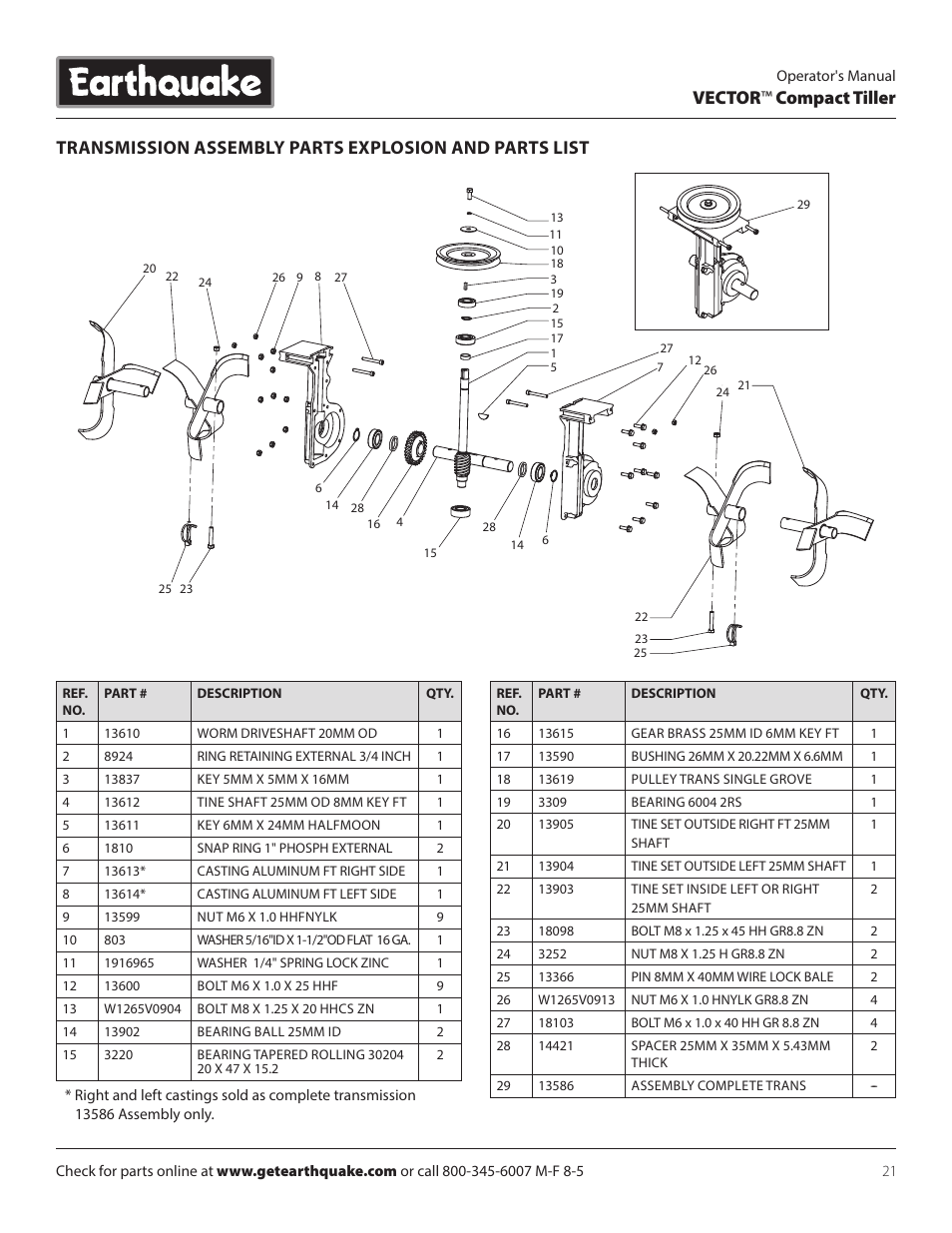 Vector ™ compact tiller | EarthQuake 26750 User Manual | Page 21 / 24