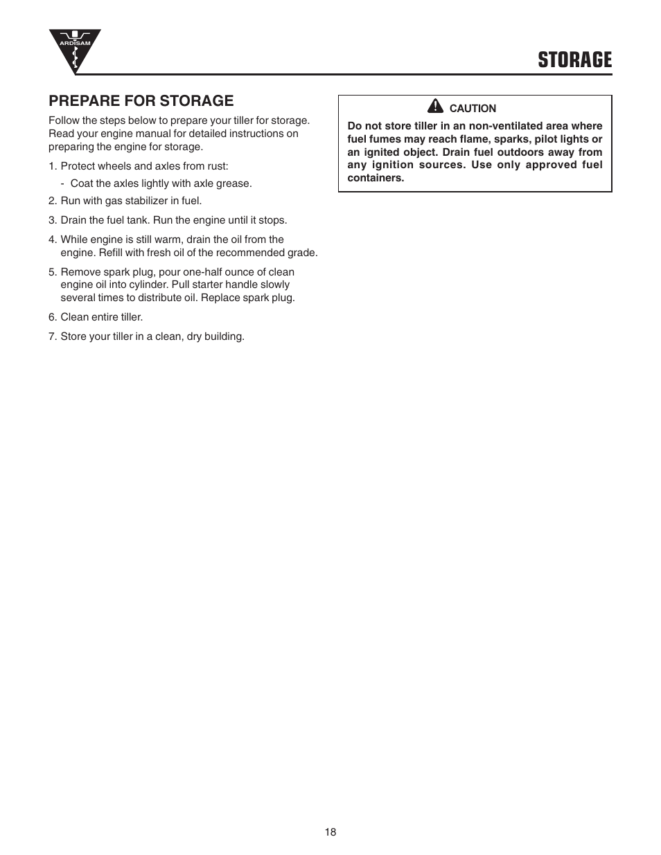 Storage, Prepare for storage | EarthQuake 3200 User Manual | Page 18 / 24