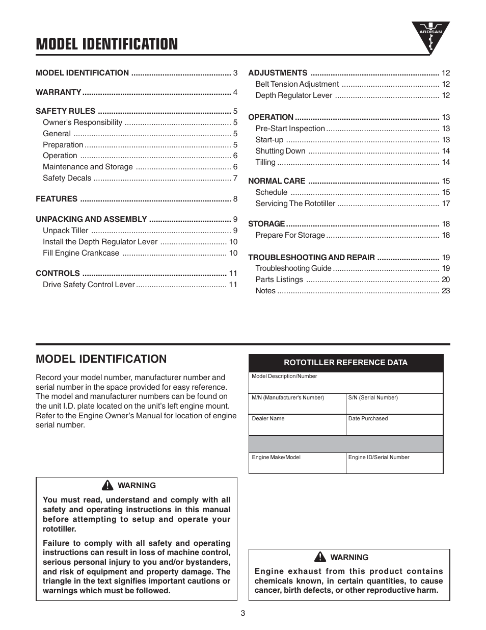 Model identification | EarthQuake 3200 User Manual | Page 3 / 24