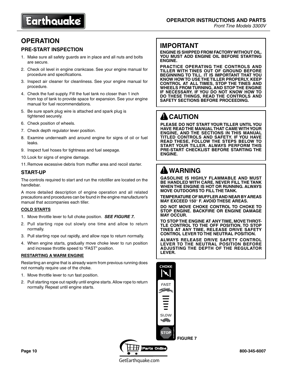 Operation, Important, Caution | Warning | EarthQuake 3300V User Manual | Page 10 / 24