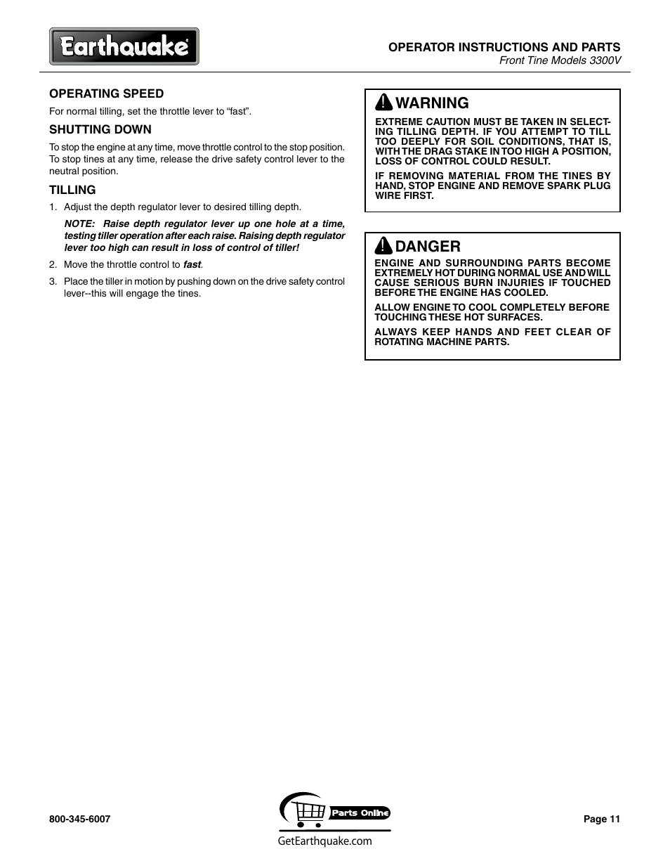 Warning, Danger | EarthQuake 3300V User Manual | Page 11 / 24