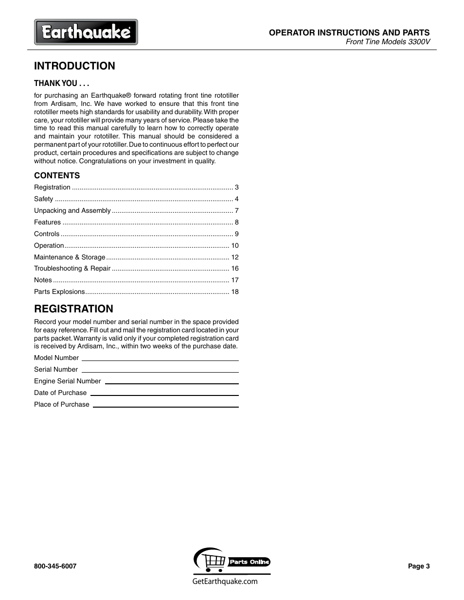 Introduction, Registration | EarthQuake 3300V User Manual | Page 3 / 24