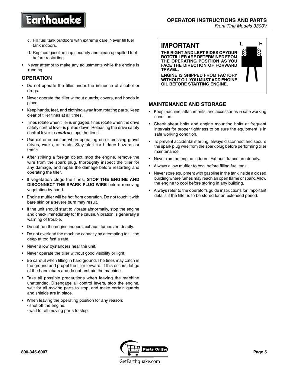 Important | EarthQuake 3300V User Manual | Page 5 / 24