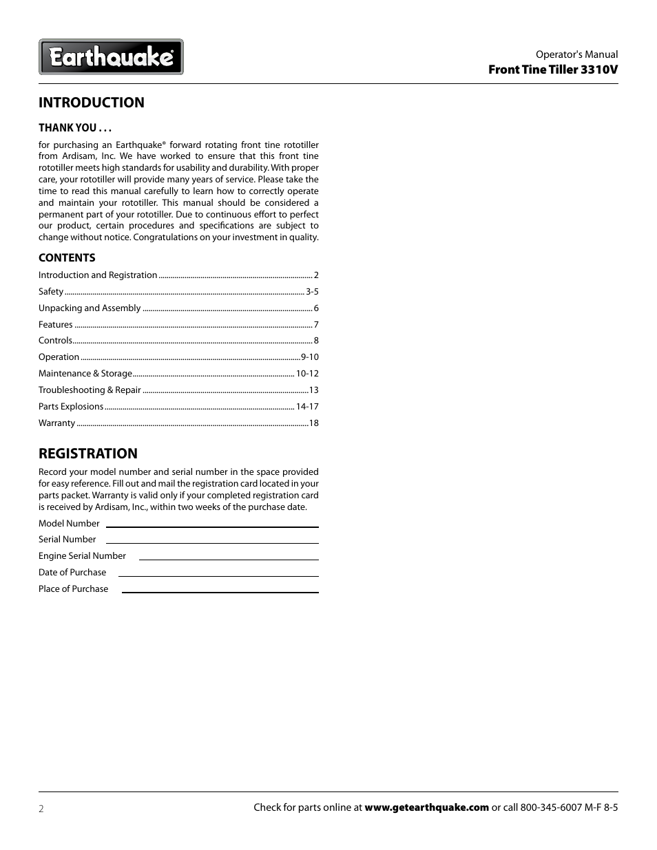 Introduction, Registration | EarthQuake 3310V User Manual | Page 2 / 20