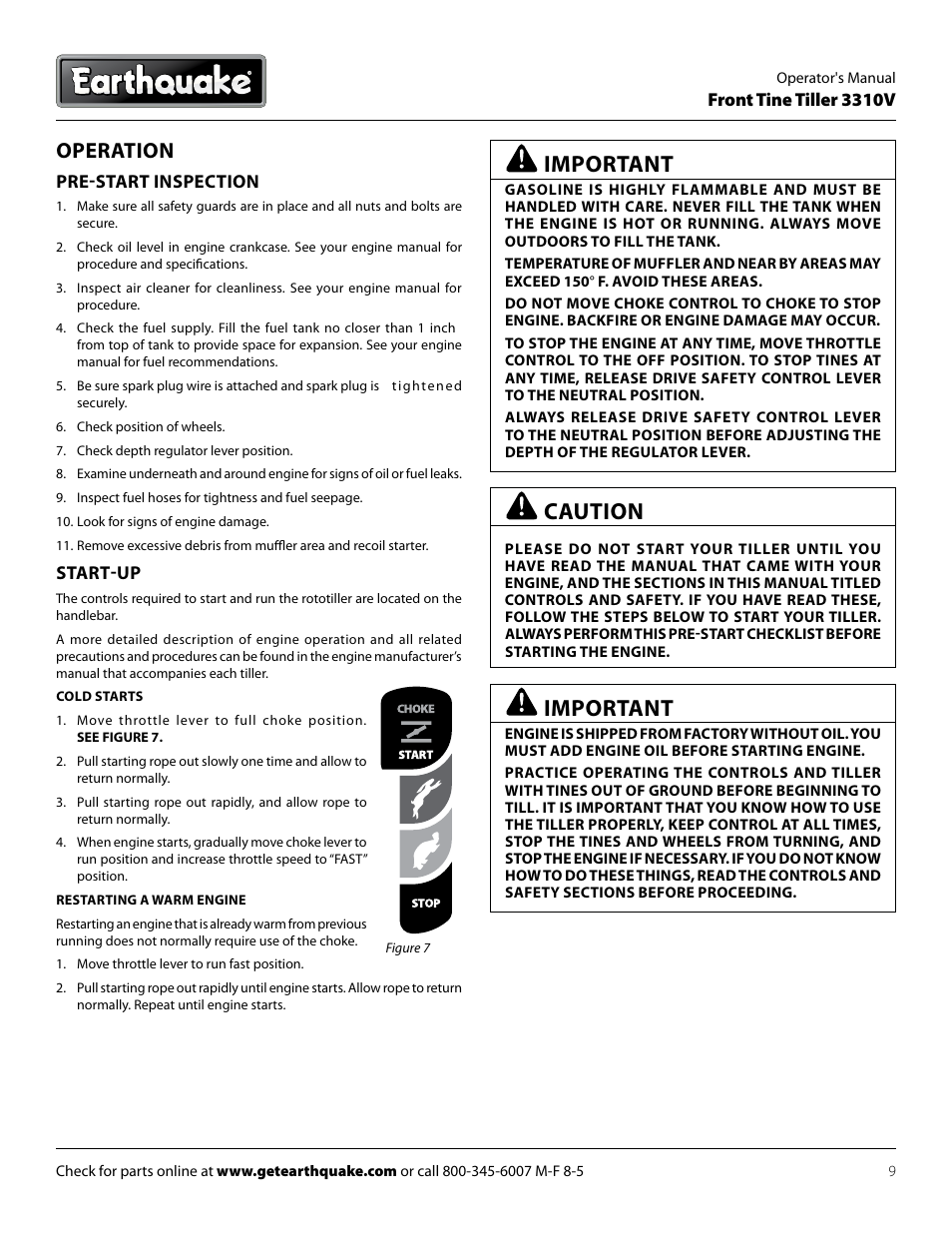 Important, Caution, Operation | EarthQuake 3310V User Manual | Page 9 / 20