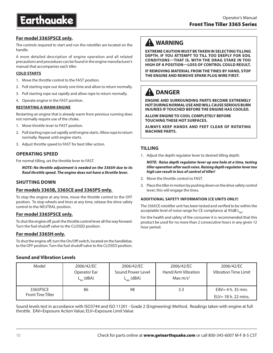 Warning danger | EarthQuake 3365PS User Manual | Page 10 / 24