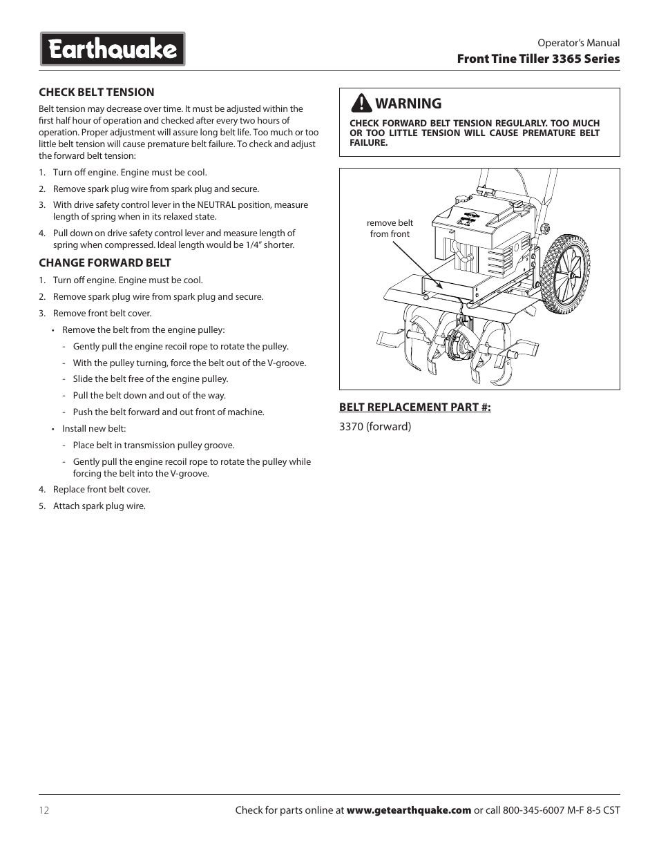 Warning | EarthQuake 3365PS User Manual | Page 12 / 24