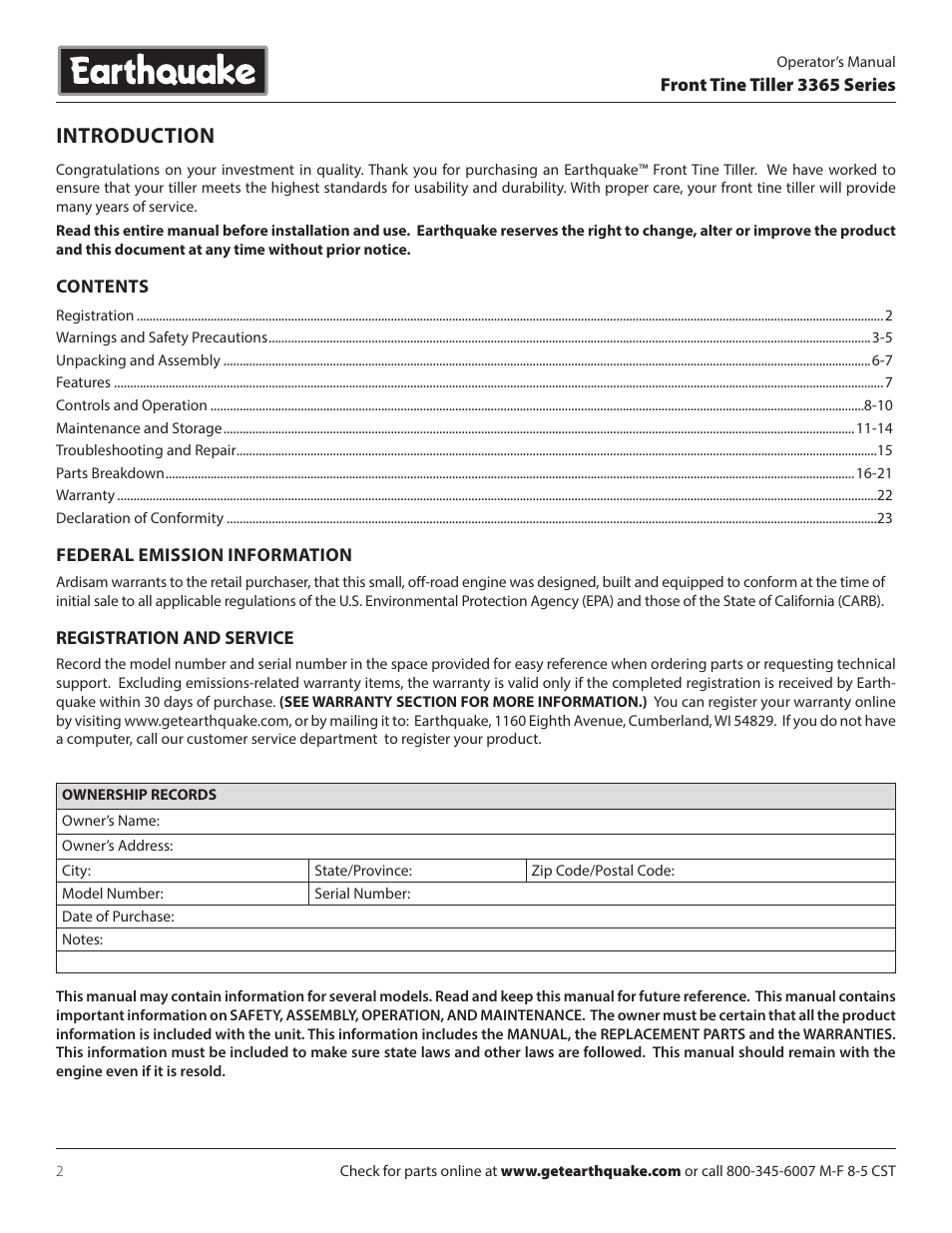 Introduction | EarthQuake 3365PS User Manual | Page 2 / 24