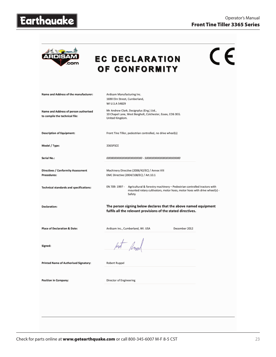 EarthQuake 3365PS User Manual | Page 23 / 24