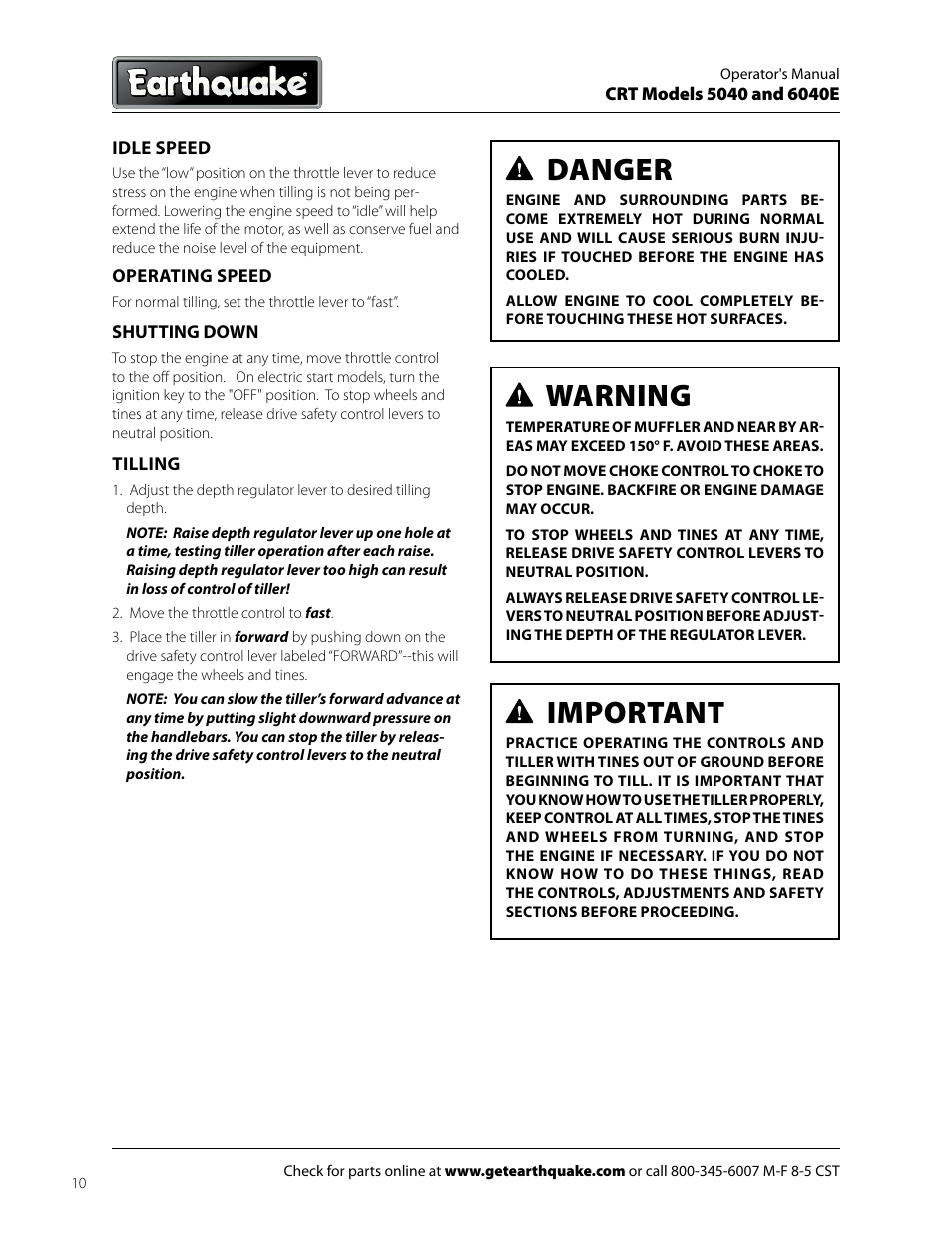Danger, Warning, Important | EarthQuake 6040E User Manual | Page 10 / 28