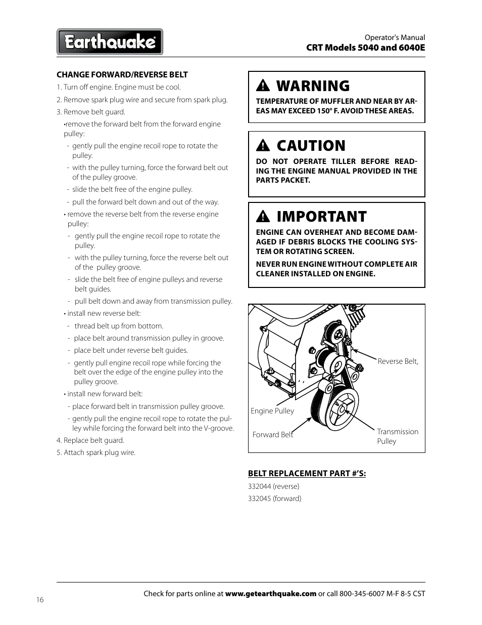 Warning, Caution, Important | EarthQuake 6040E User Manual | Page 16 / 28
