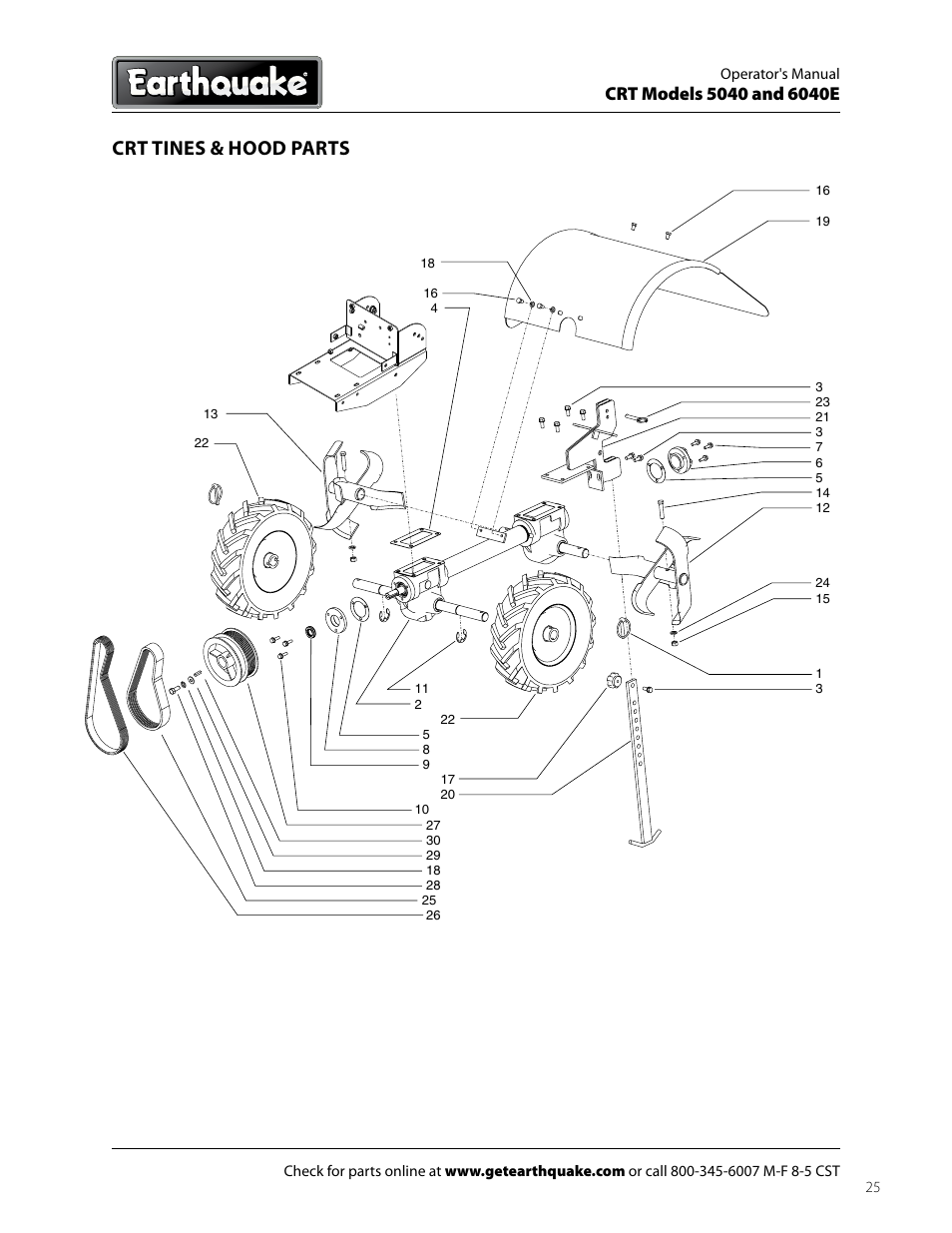 Crt tines & hood parts | EarthQuake 6040E User Manual | Page 25 / 28