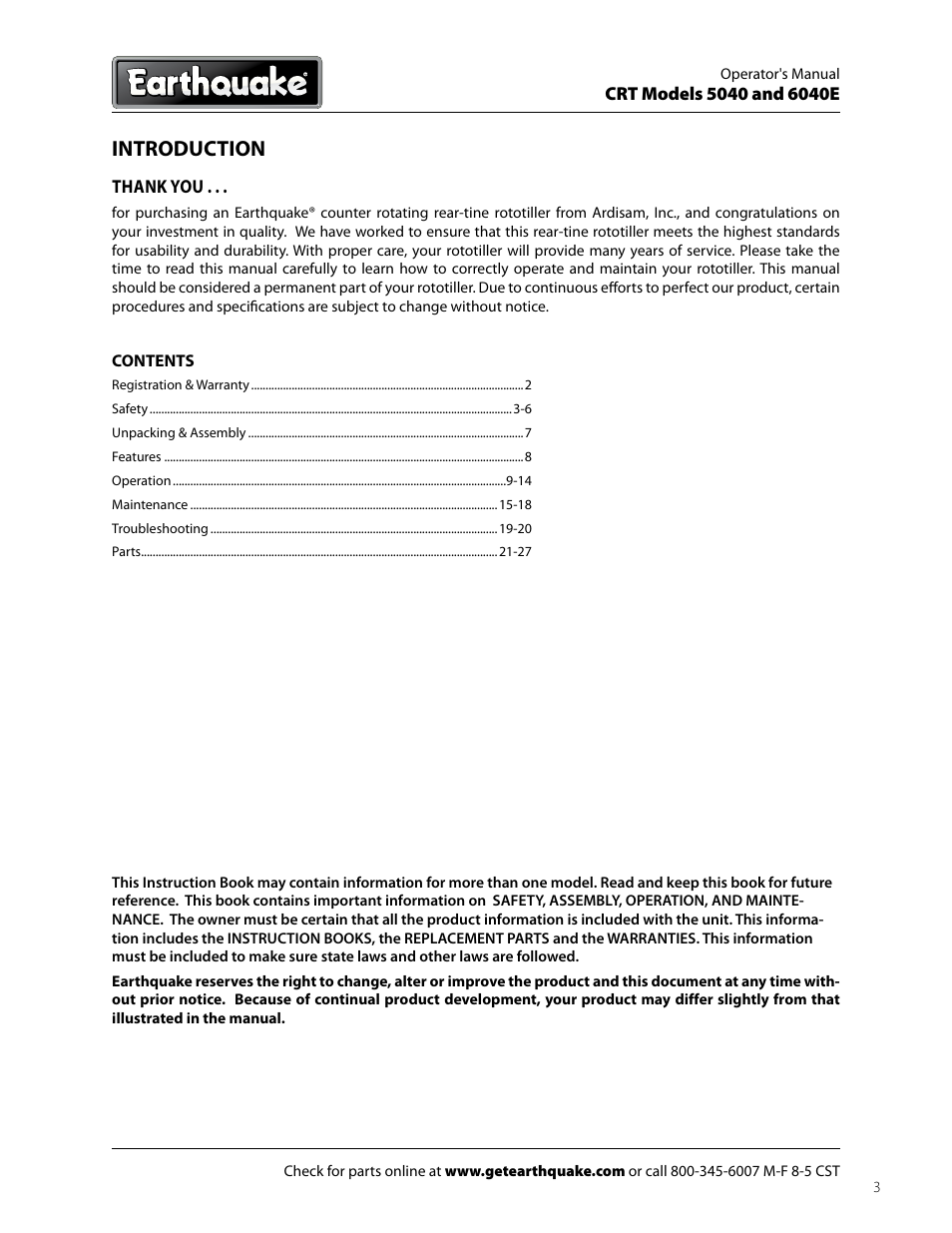 Introduction | EarthQuake 6040E User Manual | Page 3 / 28