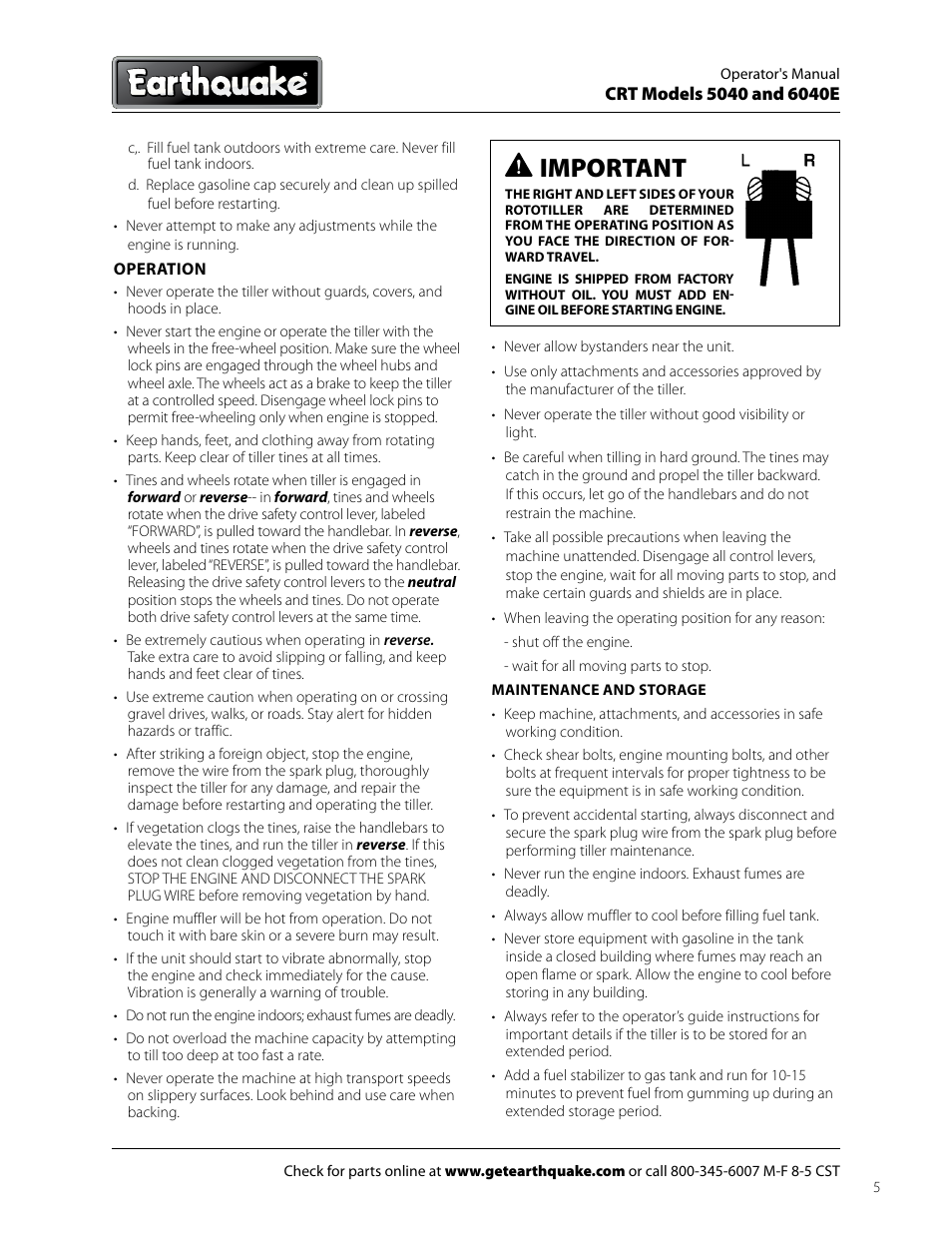 Important | EarthQuake 6040E User Manual | Page 5 / 28