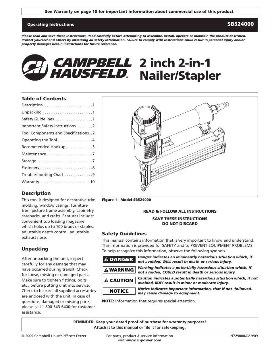 Campbell Hausfeld SB524000 User Manual | 32 pages