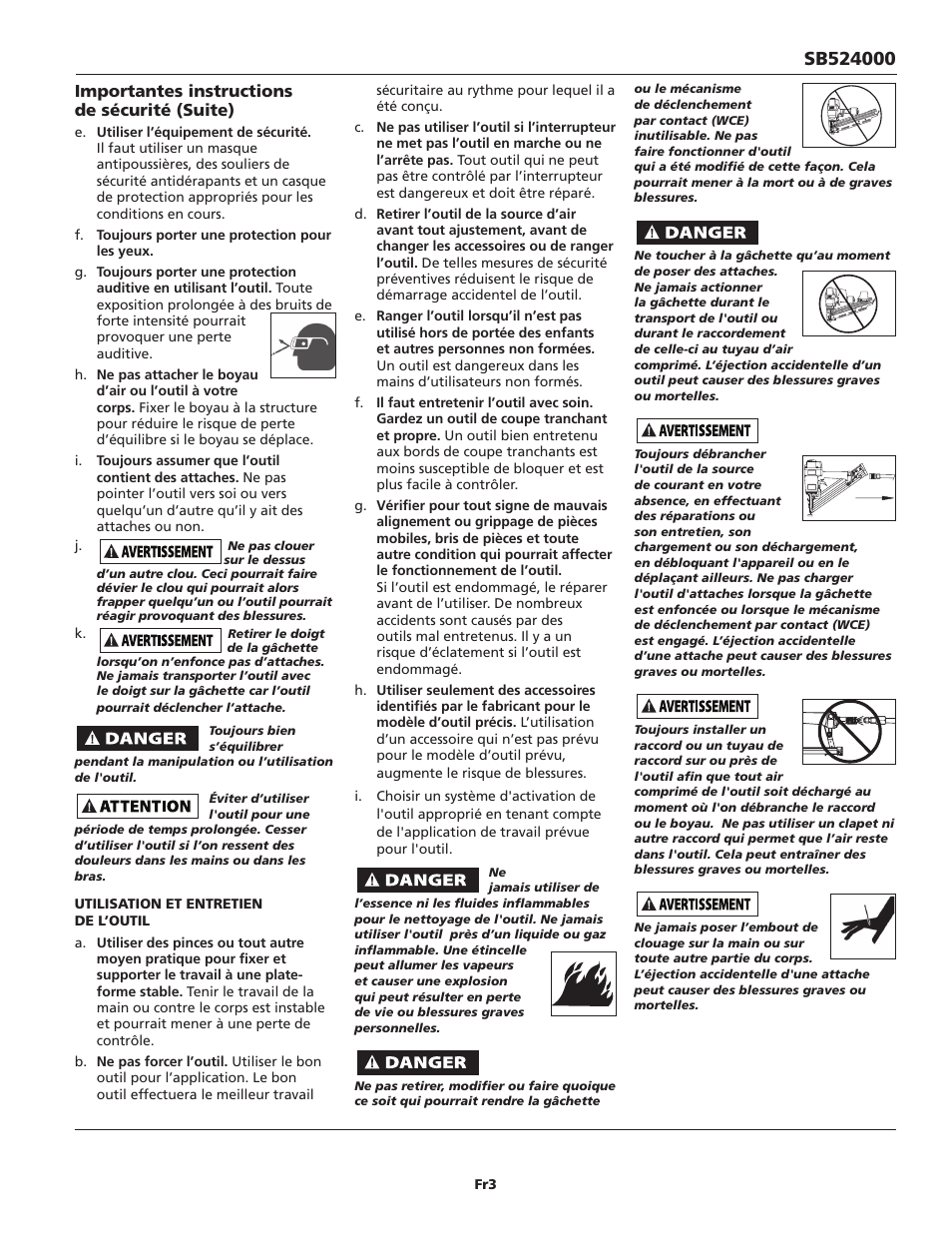 Importantes instructions de sécurité (suite) | Campbell Hausfeld SB524000 User Manual | Page 13 / 32