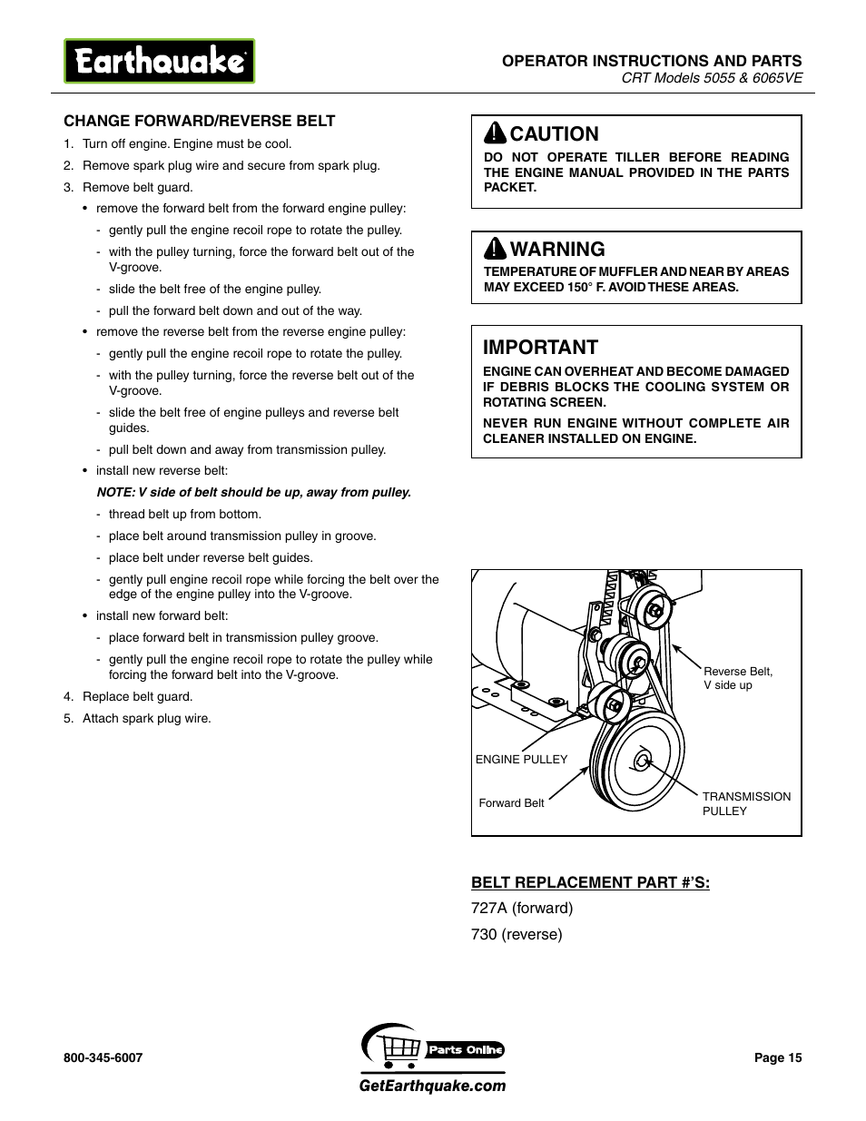 Caution, Warning, Important | EarthQuake 5055 User Manual | Page 15 / 28