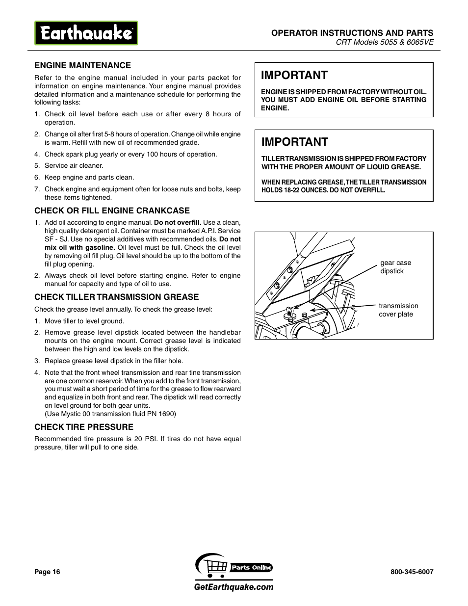 Important | EarthQuake 5055 User Manual | Page 16 / 28