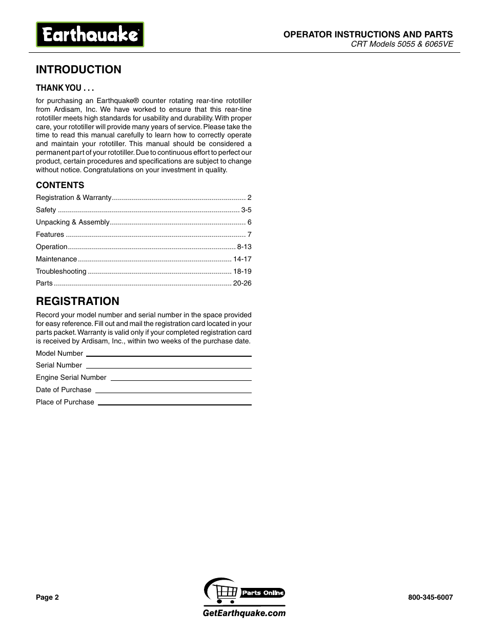 Introduction, Registration | EarthQuake 5055 User Manual | Page 2 / 28