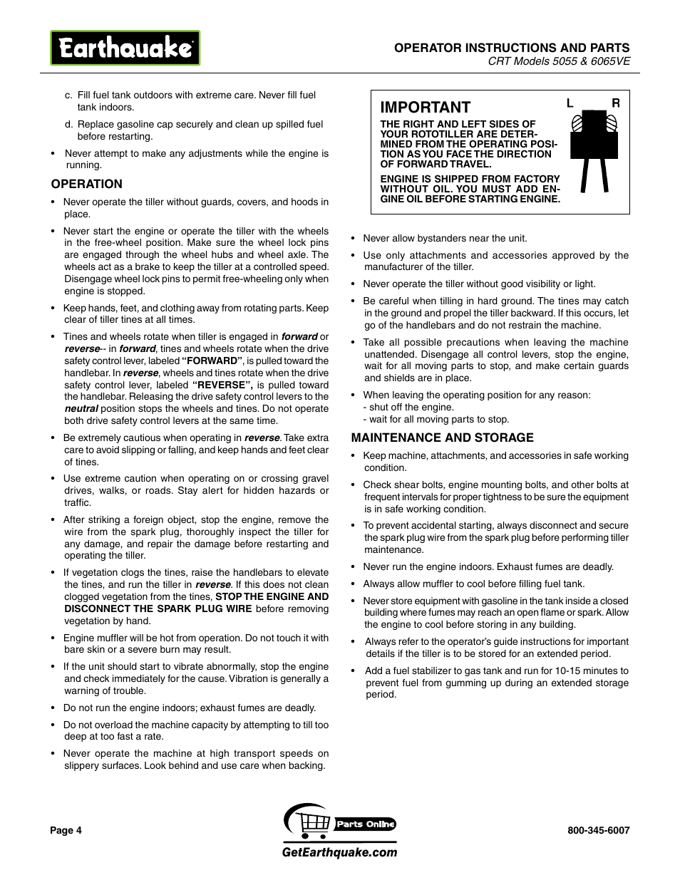 Important | EarthQuake 5055 User Manual | Page 4 / 28