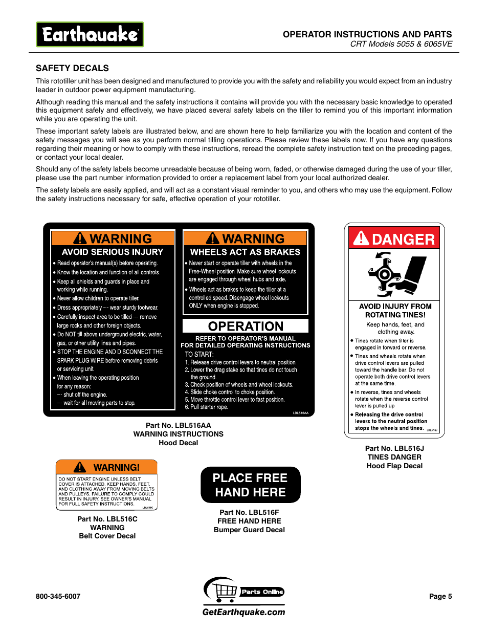 Place free hand here | EarthQuake 5055 User Manual | Page 5 / 28