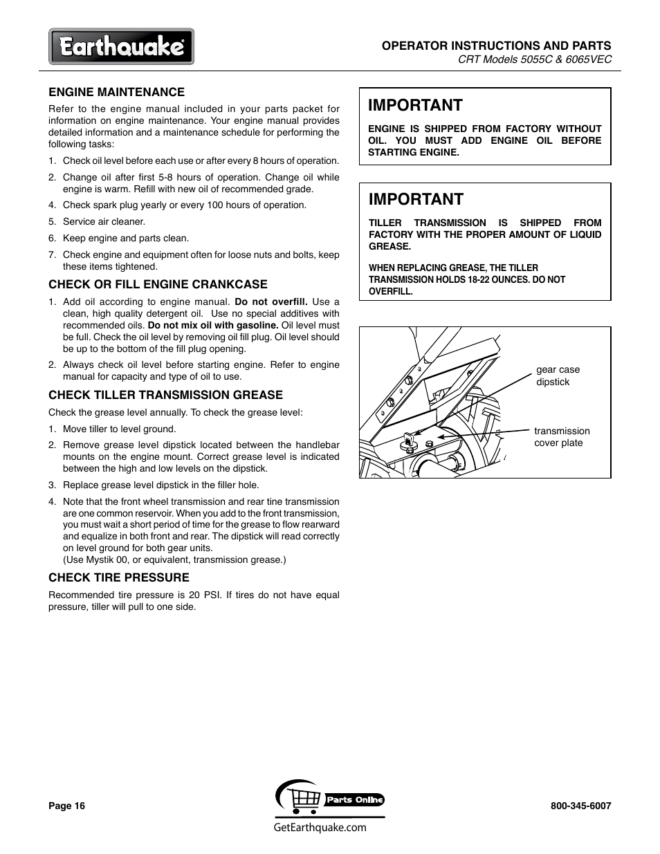 Important | EarthQuake 6065VEC User Manual | Page 16 / 28