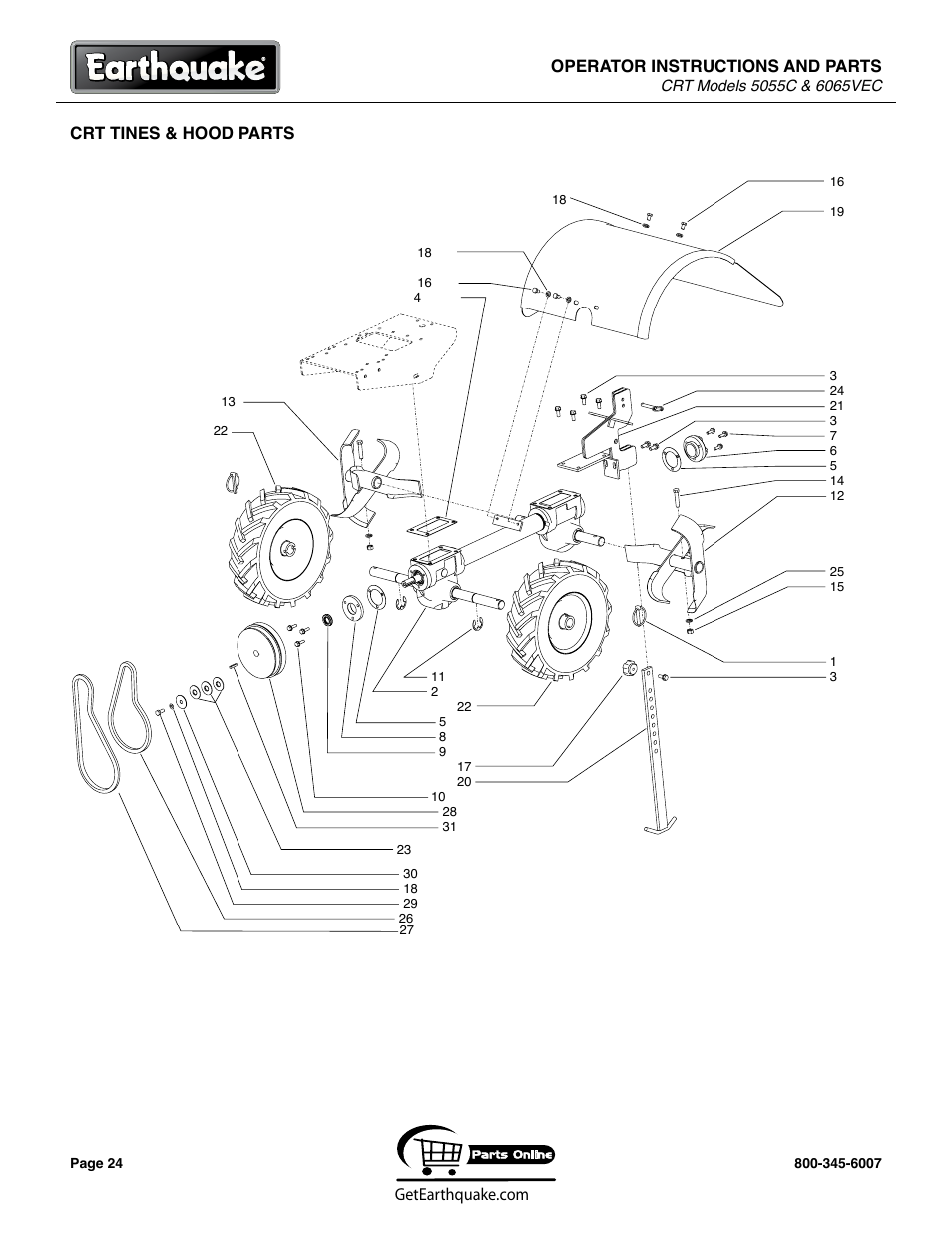 Operator instructions and parts, Crt tines & hood parts | EarthQuake 6065VEC User Manual | Page 24 / 28