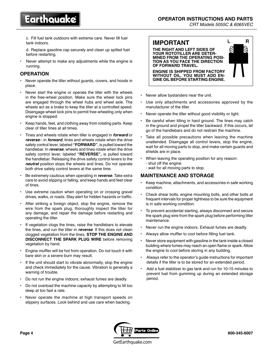 Important | EarthQuake 6065VEC User Manual | Page 4 / 28