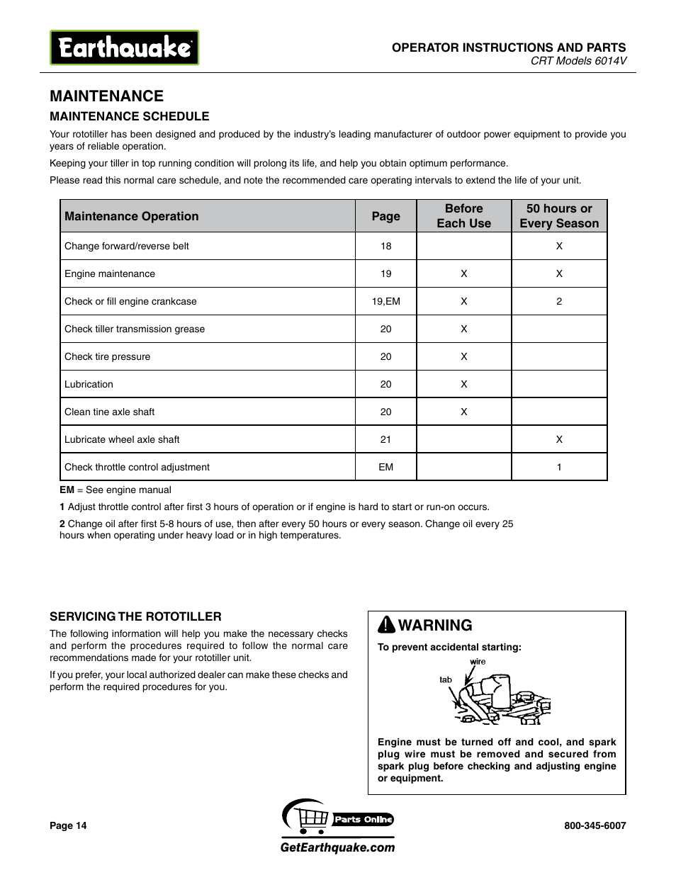 Maintenance, Warning | EarthQuake 6014V User Manual | Page 14 / 28