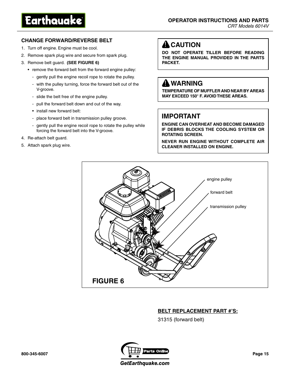 Figure 6, Caution, Warning | Important | EarthQuake 6014V User Manual | Page 15 / 28