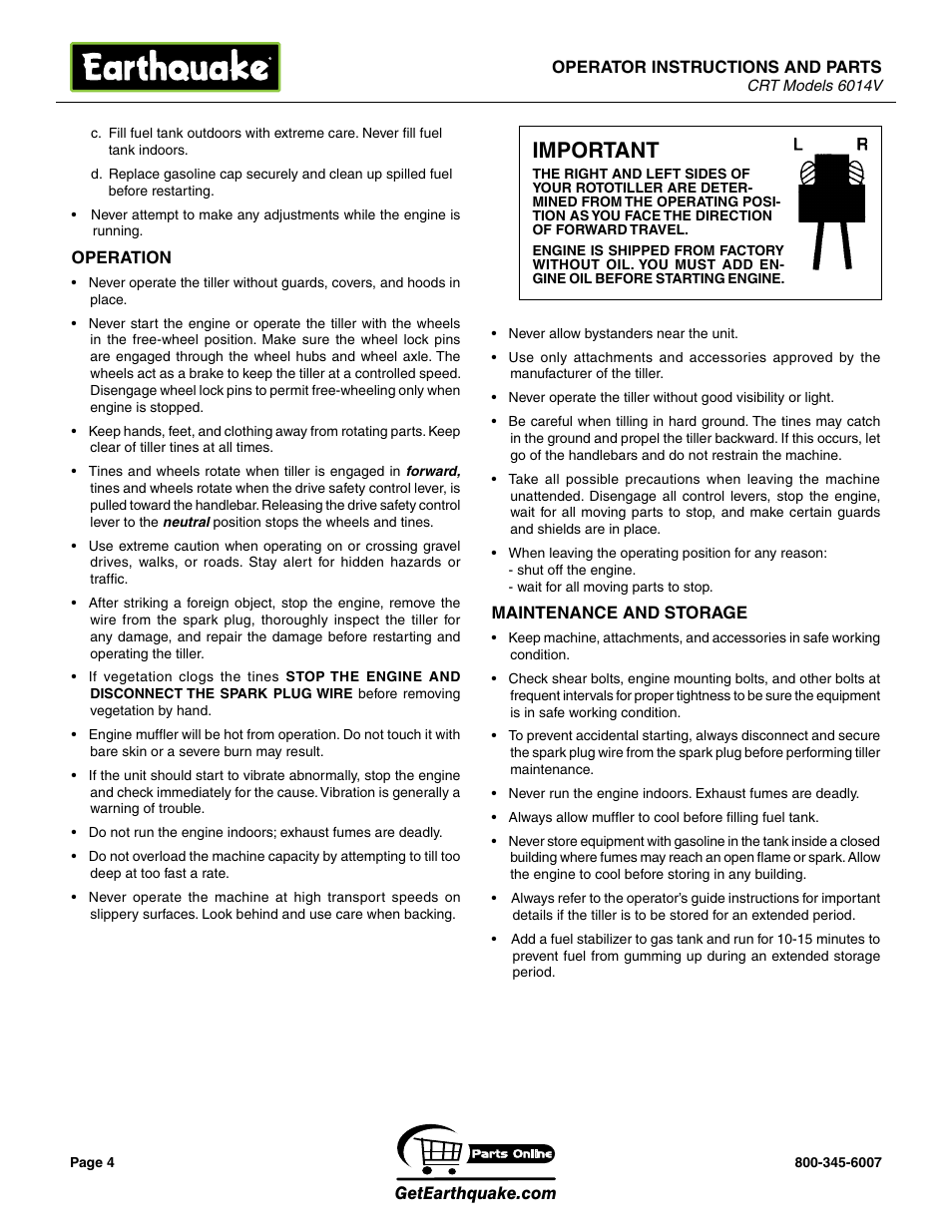 Important | EarthQuake 6014V User Manual | Page 4 / 28