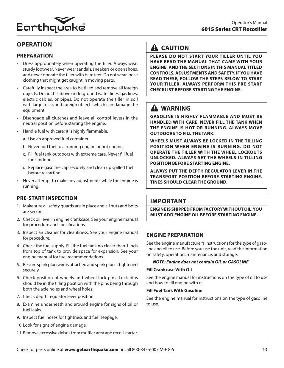 Caution, Warning, Important | Operation | EarthQuake 6015V User Manual | Page 13 / 36